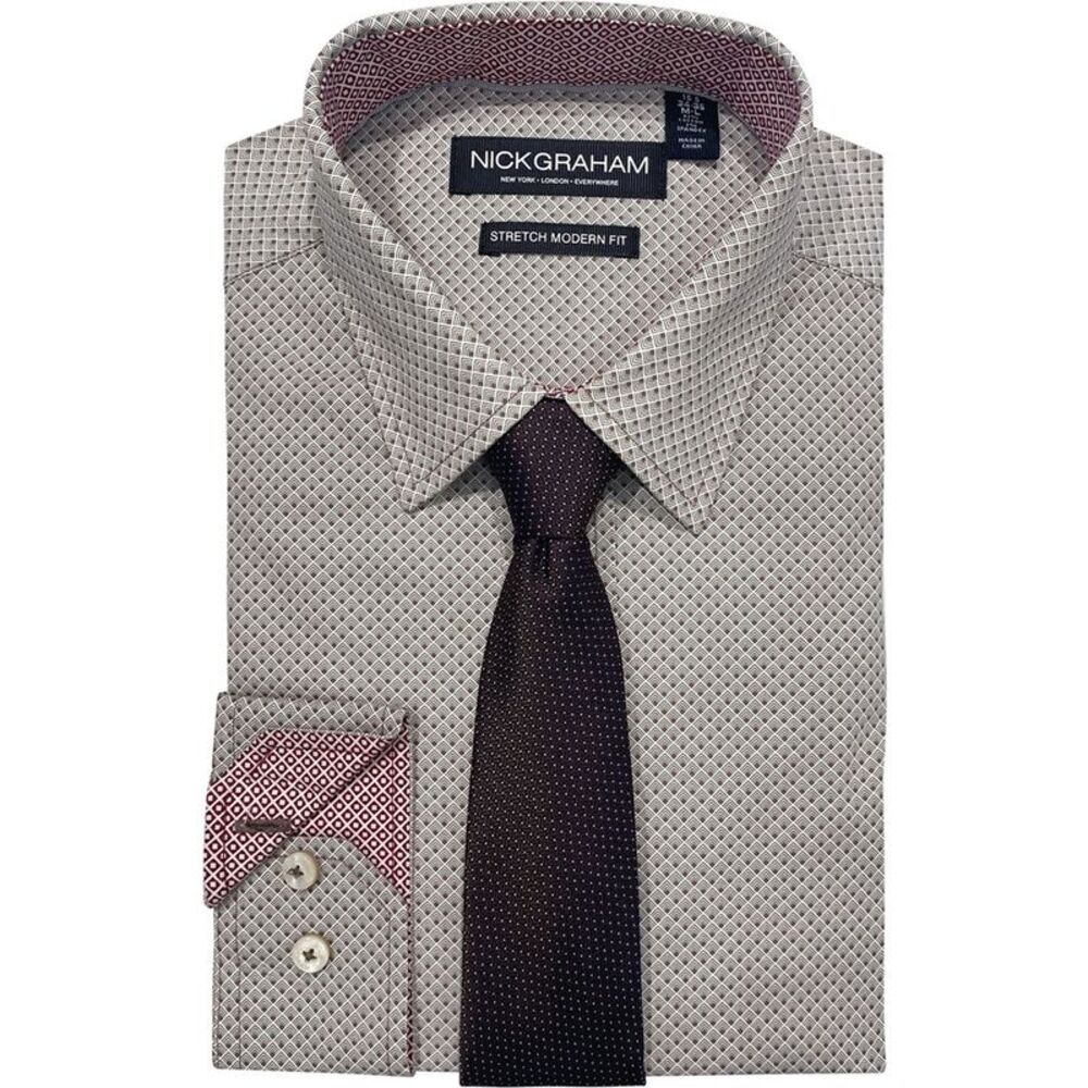 Nick Graham Mens Art Deco Squares Self-tied Necktie, NWT